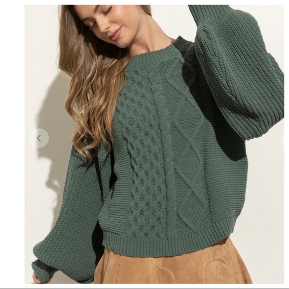 28 Boho Must Have Puff Long Sleeve Cable Sweater Top - Picture 4 of 5